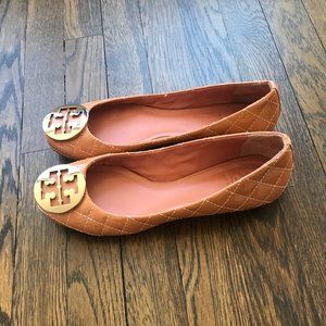 Tory Burch Quilted Tan Ballet Slipper Flats